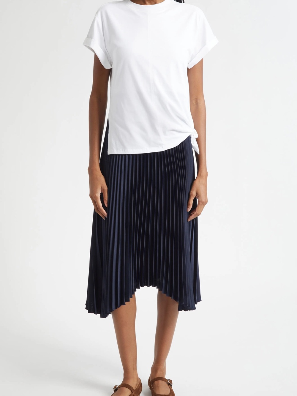 3.1 Phillip Lim Mix Media T Shirt Pleated Midi Dress - Picture 6 of 8